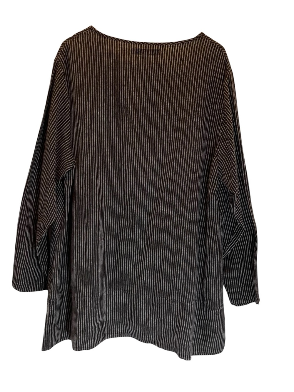 FLAX Linen Jacket Tunic Black Charcoal Pin Striped Button Front Size L Lagenlook - Picture 5 of 9